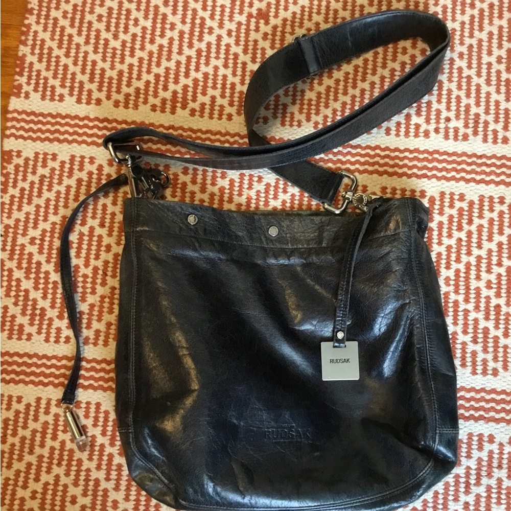 RUDSAK Navy Blue Leather Crossbody Hobo Bag